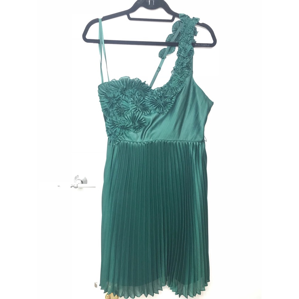 BCBG Emerald One Shoulder Pleated Dress